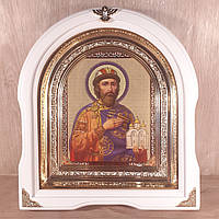 Икона Ярослав Мудрый святой Благоверный Князь, лик 15х18 см, в белом деревянном киоте, арка
