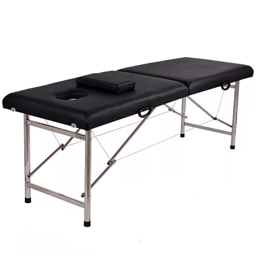 Кушетка переносная на хромированных ножках, кожзам черная с подушкой ...