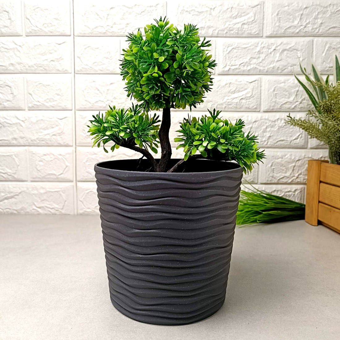 Квітковий вазон з хвилястою поверхнею і вставкою d20*18 см 3,5 л, Граніт Фьюжн Алеана