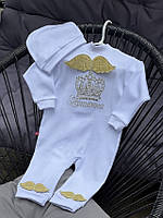 Чоловічок з вишивкою корона + ім'я на спинці, (довгий рукав) білий із золотим