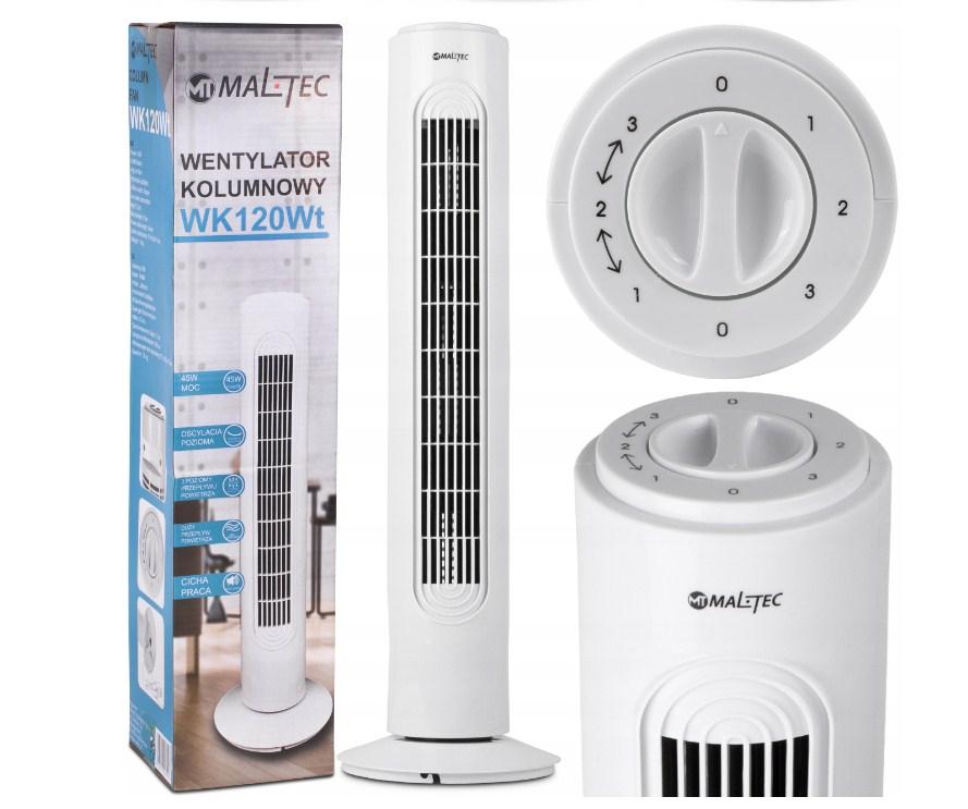 Вентилятор колонний 73 см білий Maltec WK120Wt, фото 1