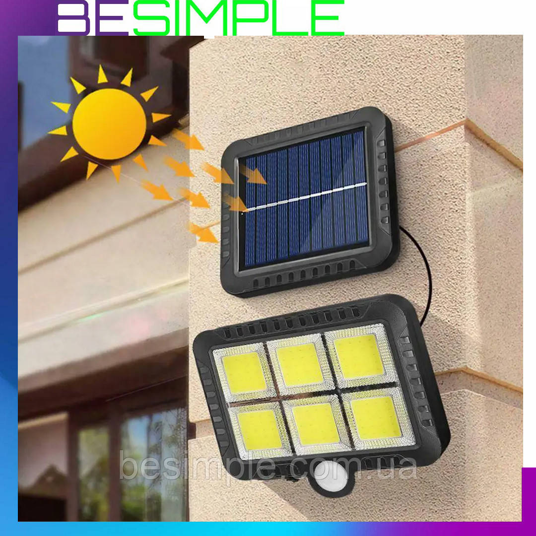 Вуличний ліхтар на сонячній батареї з датчиком руху 120 COB / Настінний світильник, фото 1