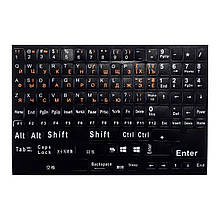 Наклейки на клавіатуру ПК і ноутбука Укр/Рос/Анг на чорному ПВХ фоні 1 шт