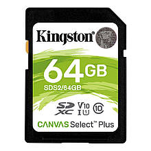 SDXC (UHS-1 U1) Kingston Canvas Select Plus 64Gb class 10 V10 (R-100MB/s)