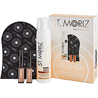 Набор автозагар + рукавичка + хайлайтер + блеск для губ St. Moriz Pout & Glow Gift Set 200 мл + 2.4 х 2 мл