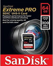 SDXC (UHS-II U3) SanDisk Extreme Pro 64Gb class 10 V90 (R300MB/s, W260MB/s)