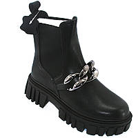 Черевики челсі з ланцюгом жіночі чорного кольору з натуральної шкіри розмір 36