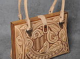 Унікальна бежева вечірня сумочка 'Калла', комбінація натуральної шкіри та дерева, фото 5