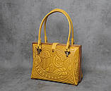 Унікальна жовта вечірня сумочка 'Калла', комбінація натуральної шкіри та дерева, фото 4
