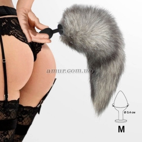 Силіконова анальна пробка з хвостом із натурального хутра Art of Sex Artctic fox, M