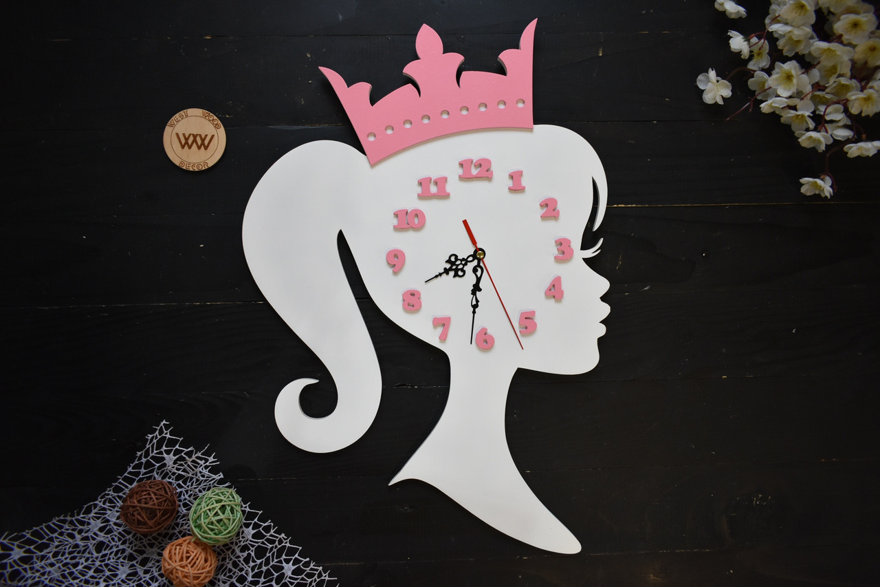 Настінний годинник "Принцеса" з дерева, дівчинці в дитячу кімнату, фото 1
