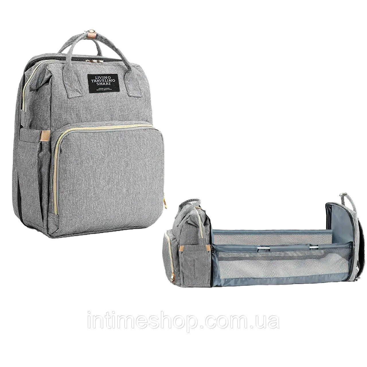 Сумка для мамы и малыша на коляску "Living Traveling Share Baby Travel Bed-Bag" Серая, рюкзак кроватка (TI) - фото 3 - id-p1647994226