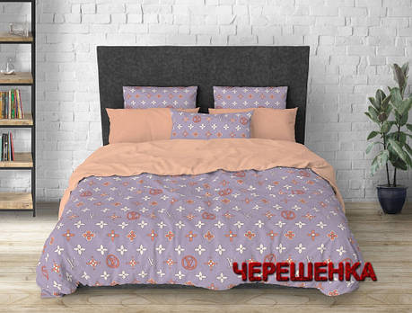 Тканина для постільної білизни Бязь "Gold" Lux GL4689 (A+B) - (50м+50м) брендовий принт на фіолетовому з компаньйоном, фото 1