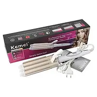 Плойка для волосся керамічна потрійна щипці для завивання три хвилі Kemei KM-1010