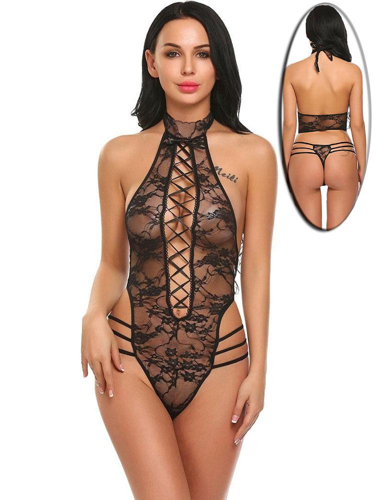 Еротичне жіноче боді з глибоким декольте через шию