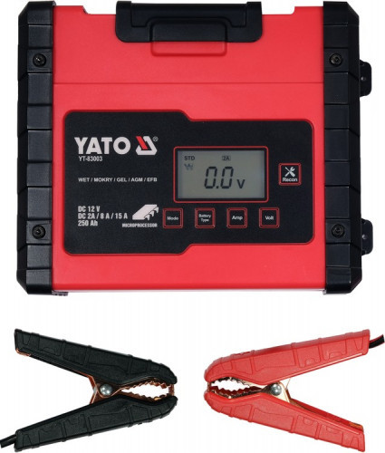Зарядний мережевий прилад з LCD дисплеєм 230В Yato до акумуляторів 12V-2/8/15А, макс. 240Aч YT-83003