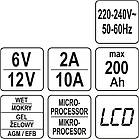 Зарядний мережевий прилад з LCD дисплеєм 230В Yato до акумуляторів 6V-2А 12V-10А, МАКС. 240 Aгод YT-83002, фото 8