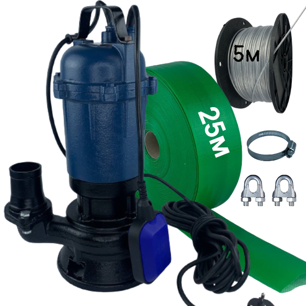 Фекальний насос FORWATER WQD 2.5 кВт з ножем+У ПОДАРУНОК шланг 25м+трос+хомут+затискач