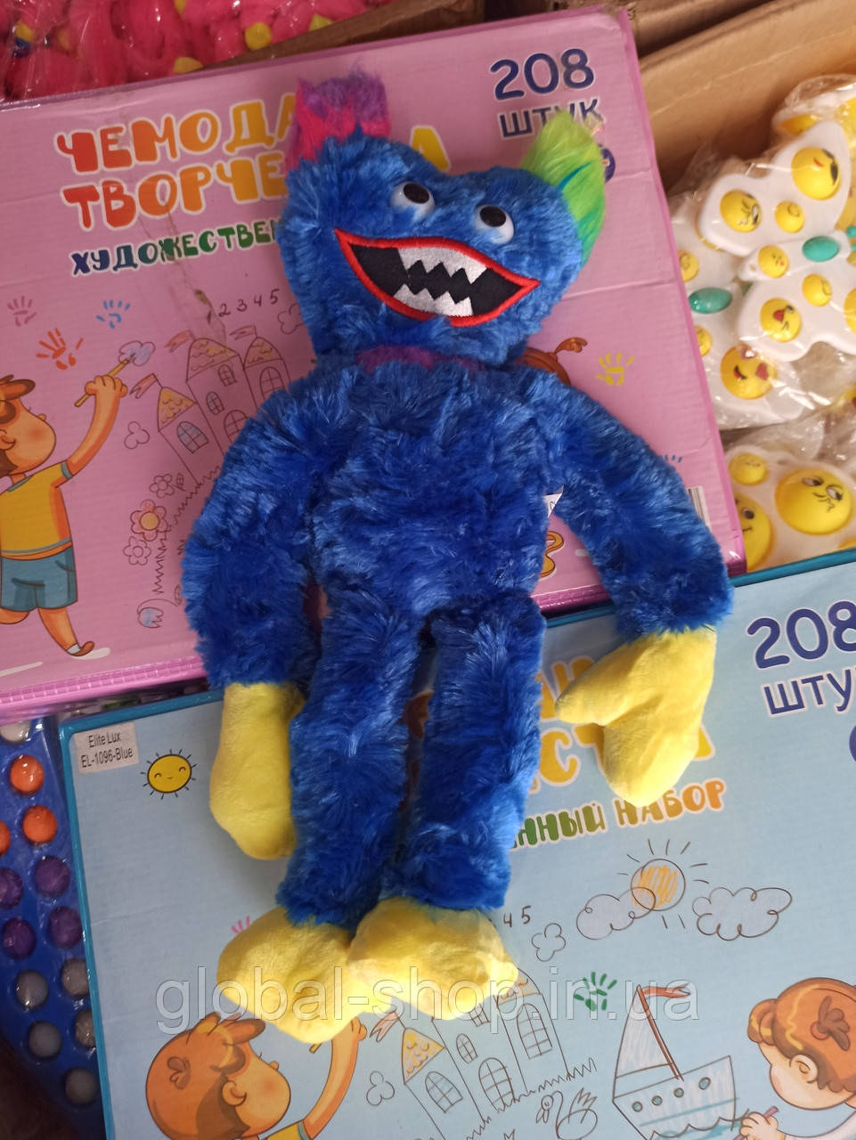 М'яка іграшка Новий сезон, приємний Хагі Вагі з кольоровими вушками та бородою (Poppy Playtime) Синій 40 см