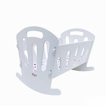 Дерев'яна ліжечка люлька для ляльок 8001 біла МАСЯ з комплектом ліжка в коробці