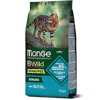 Сухой беззерновой корм для стерилизованных кошек Monge (Монж) cat BWild Grain free Sterilised тунец 1.5 кг