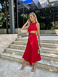 Довга асиметрична сукня з вирізом на боці червона, фото 2
