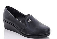 Туфлі жіночі  ABA  екошкіра осінні на широку ногу великого розміру на танкетці чорні