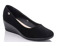 Туфлі жіночі екозамша ABA осінні на широку ногу великого розміру на танкетці чорні