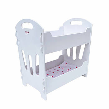 Дерев’яна двоповерхова біла ліжечка для ляльок 8002 МАСЯ з комплектом ліжка в коробці