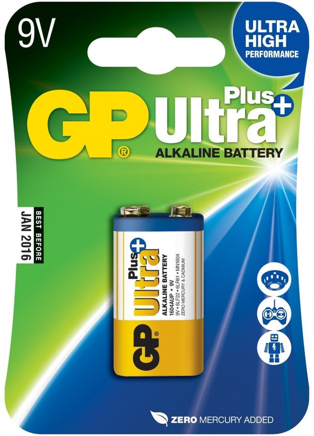 Батарейка лужна GP 1604AUP-U1 Ultra Plus Alkaline 6LR61 крона 9V (блістер)