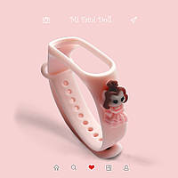 Ремешок браслет 3D AdiFaino для Xiaomi Mi Band 4/3 силиконовый Светло-розовый с куклой 1