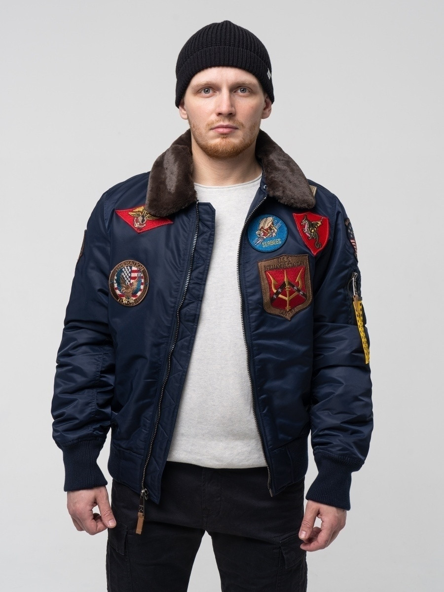 Бомбер Top Gun Official B-15 Men's Flight Bomber Jacket With Patches TGJ1542P (Navy) - фото 4 - id-p568642623