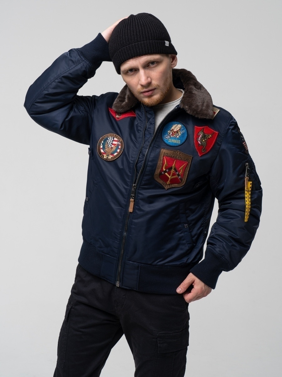 Бомбер Top Gun Official B-15 Men's Flight Bomber Jacket With Patches TGJ1542P (Navy) - фото 8 - id-p568642623