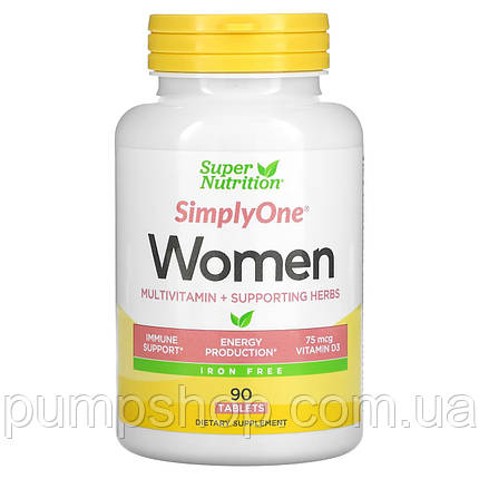 Вітаміни для жінок Super Nutrition Simply One Women Iron Free 90 таб., фото 1