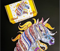 Пазли головоломка з дерева,фігурні дерев'яні пазли кольорові у вигляді тварин Казковий єдиноріг для дітей.