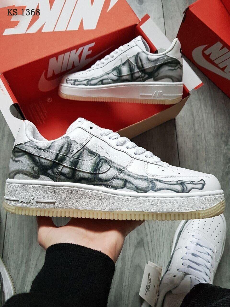 Чоловічі кросівки Nike Air Force 1 Low Skeleton (білі з принтом) низькі молодіжні кеди KS 1368 top