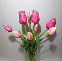 Букет искуственных тюльпанов, розовые тюльпаны 9шт. Интерьерная композиция. Латекс, силикон. 47см.