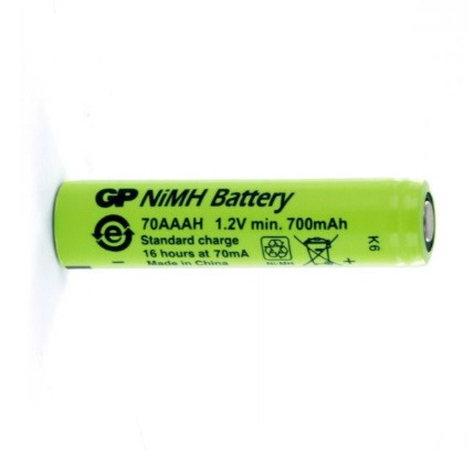 Акумулятор промисловий GP 70AAAH, 700 mAh, 0.84Wh, 2.1 A, Ni-MH AAA, flat top