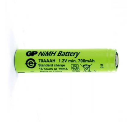 Акумулятор промисловий GP 70AAAH, 700 mAh, 0.84Wh, 2.1 A, Ni-MH AAA, flat top, фото 1