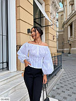 Блузка женская стильная эффектная с открытыми оголенными плечами и объемным рукавом размеры 40-48 арт 203