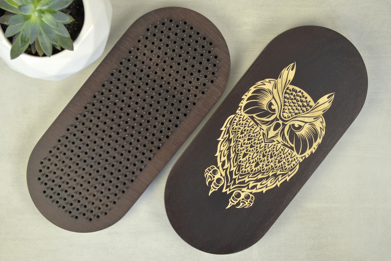 Динамічна анатомічна дошка садху Morebi "Bubo Owl" Чорний лак , Крок 10 мм. Плаваючі  цвяхи для йоги.