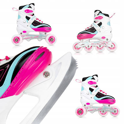 Роликові ковзани SportVida 4 в 1 SV-LG0033 Size 39-42 White/Pink/Blue, фото 1