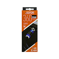 Кабель Aspor 360 Pro USB Lightning 2.4A/1м magnetic- черный