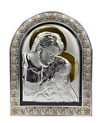 Ікона Святе Сімейство 26х21см в католицькому стилі під склом в коричневій шкірі