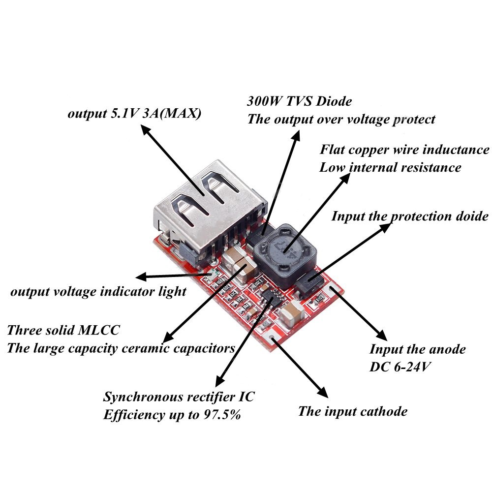 Автоматичний пристрій USB DC-DC 6-24V, вихід 5V 3A