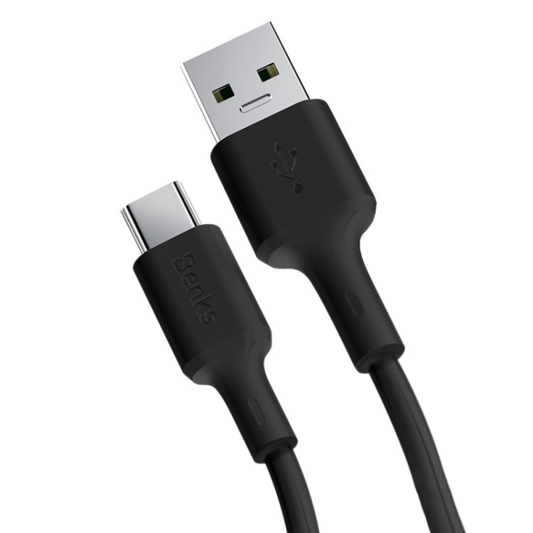 Кабель для швидкого заряджання BENKS USB-A to Type-C 5A кабель у термопластичній оболонці 1.2 м Black (D35)