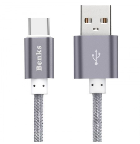 Кабель для швидкого заряджання BENKS USB-A to Type-C 2.1A нейлонова обплетення 1.2 м Grey (D01-100)