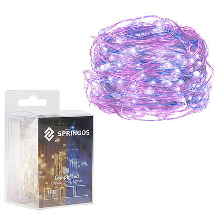Гірлянда на батарейках Springos 9.9 м 100 LED CL0023 Pink/Blue, фото 1