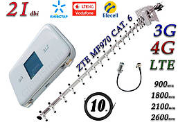 Повний комплект для 3G/4G/LTE WiFi Роутер ZTE MF970 cat.6 до 300 Мбіт/с + антена 21 дБ (KS,VD, Life)