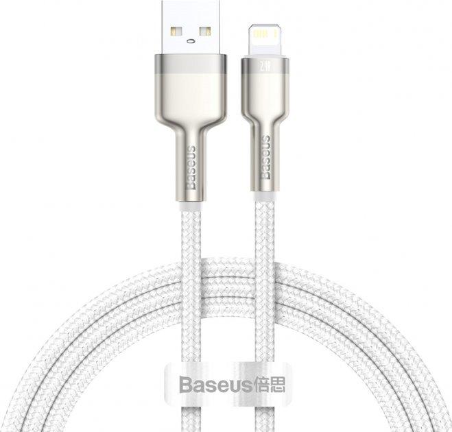 Кабель зарядний Lightning Baseus Cafule Metal Lightning 2.4A 1 м White (CALJK-A02), фото 1